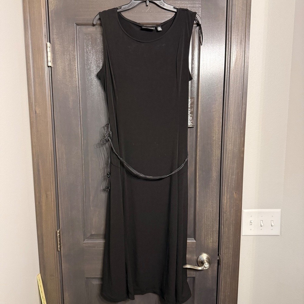 Nina Leonard Womens Black Sleeveless Midi Dress Braided Belt XL New With Tags